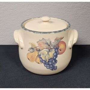 Vintage 2002 Home & Garden Party "Fruit" Pattern Stoneware Bean Pot